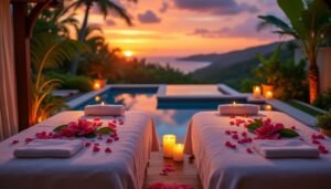 experience the ultimate romantic spa evening with sunset massages. transform your vacation home into a serene retreat and unwind together tonight.