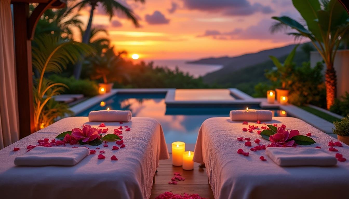 experience the ultimate romantic spa evening with sunset massages. transform your vacation home into a serene retreat and unwind together tonight.