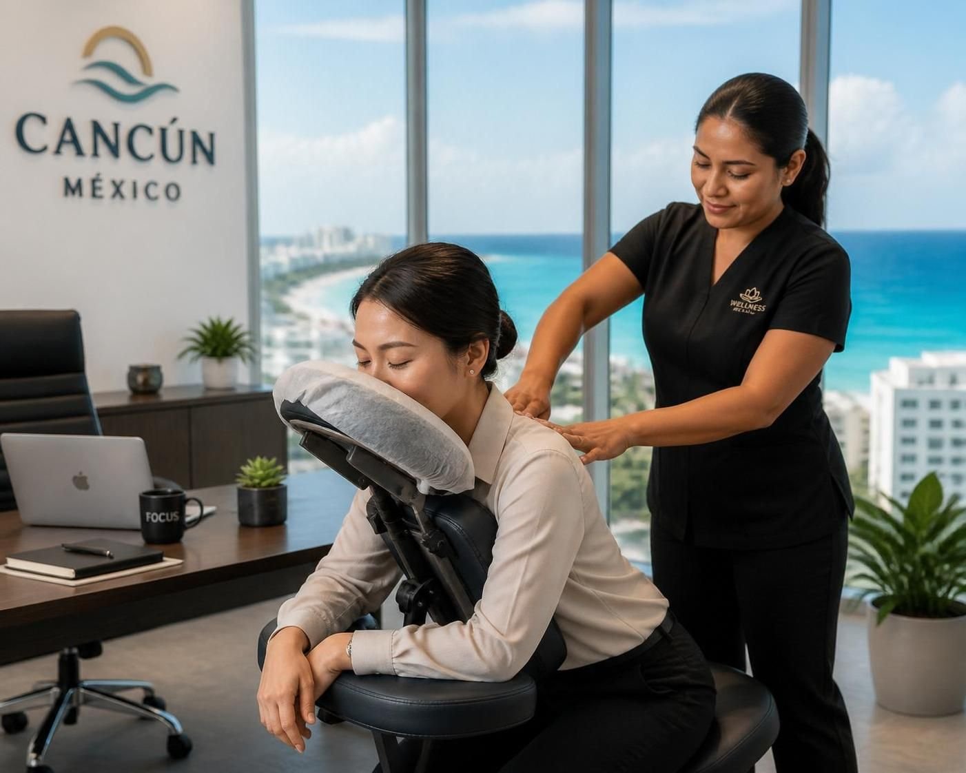 Erleben Sie ultimative Entspannung mit Stuhlmassagen in Büros in Cancún – entwickelt, um Stress abzubauen und die Produktivität zu steigern.