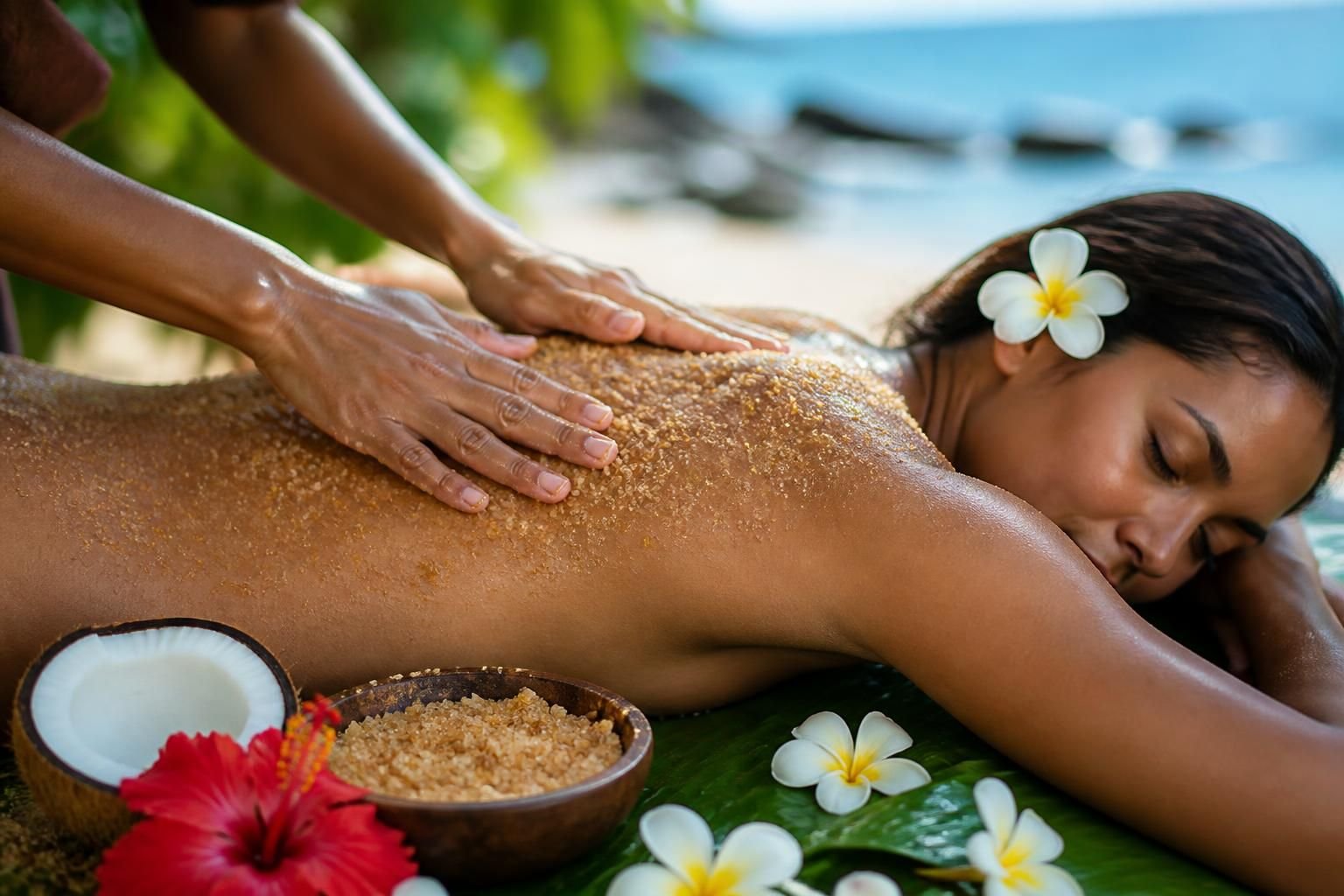 experience the rejuvenating benefits of tropical body scrub treatments to achieve smooth, radiant, and glowing skin.